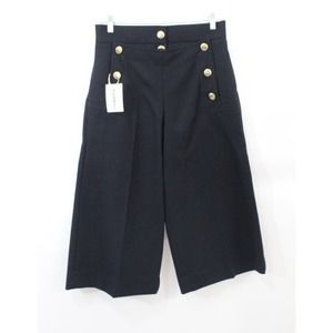 SACAI LUCK Sz 3 M Navy Wide Leg Gaucho Pants Culottes Crop NWT Button Detail